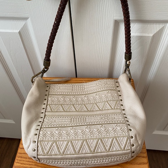 The Sak Handbags - The Sak Cream Pebbled Leather with Gold Embroidery Medium Sized Handbag